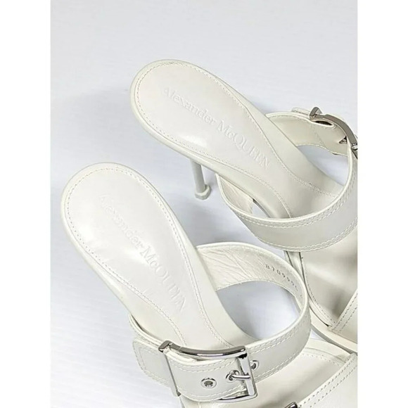 Alexander McQueen Women's White Double Buckle Punk Mules Size 41 (MSRP $1,090) - Picture 6 of 12